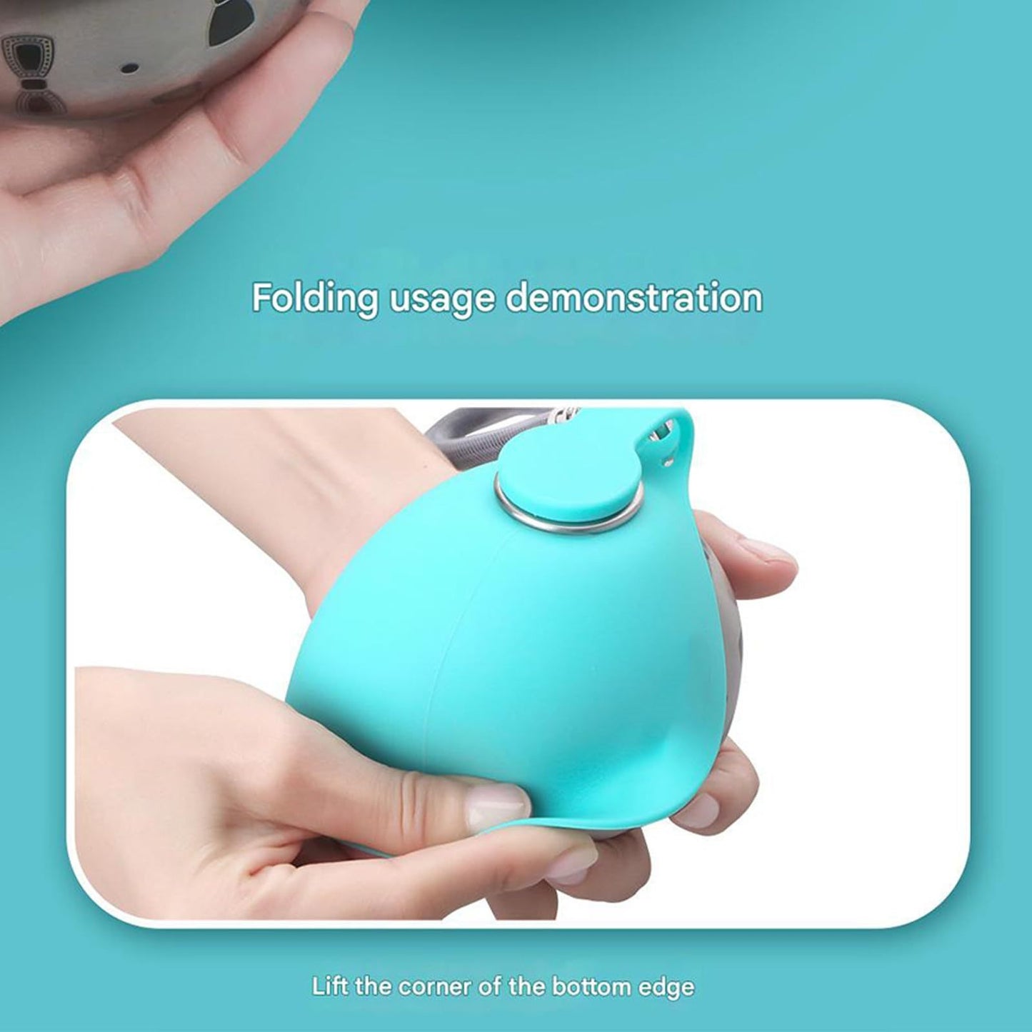 Foldable Silicone Pet Water Bottle, Leak-Proof, Portable with Carabiner Clip