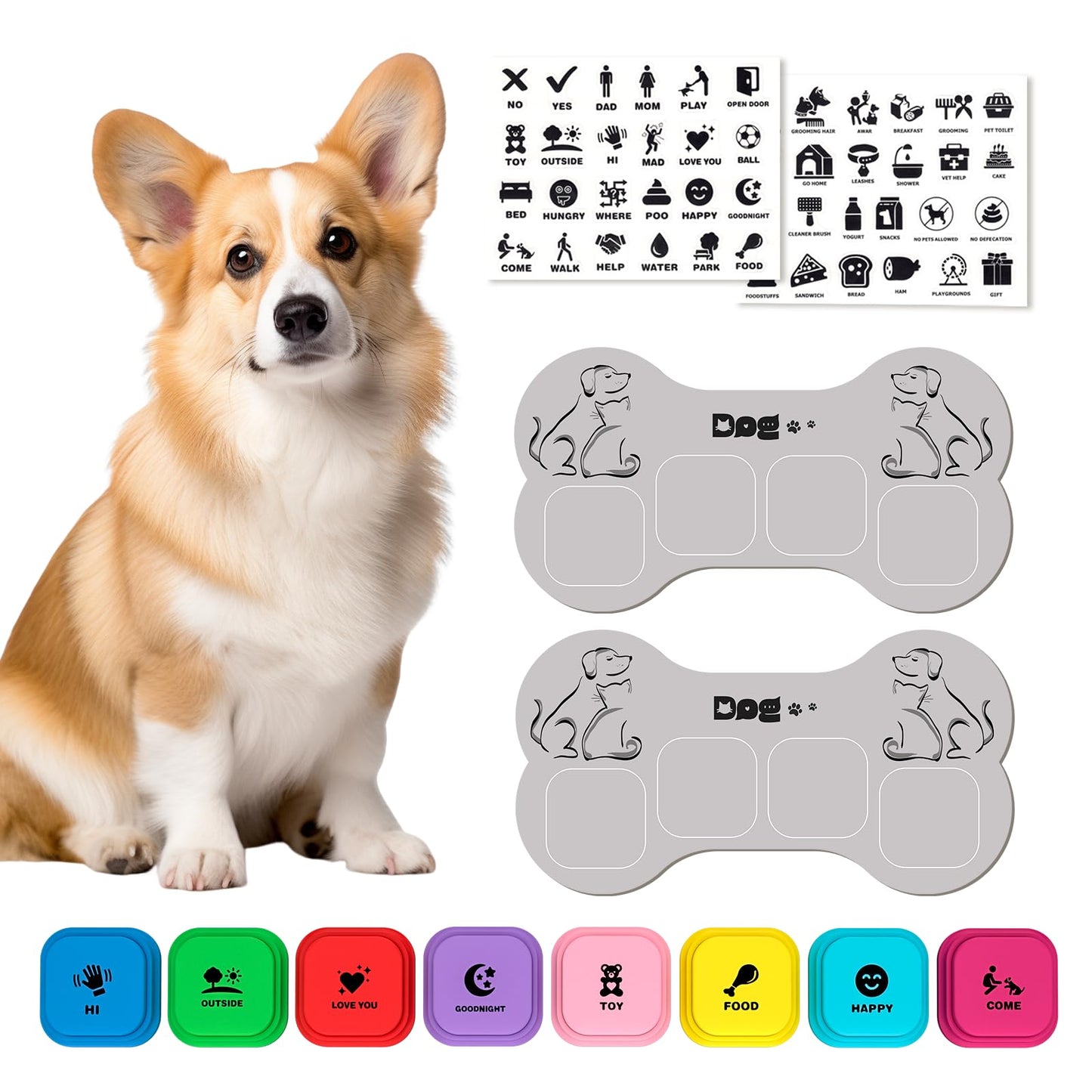 Pet Talking Buttons, 8-Pack Recordable Communication Set